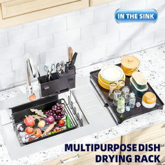 Simple Trending rack loaded with plates cups and pans demonstrating space-saving benefit
