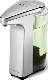simplehuman brushed nickel front view showing sleek sensor and compact design for tidy counters