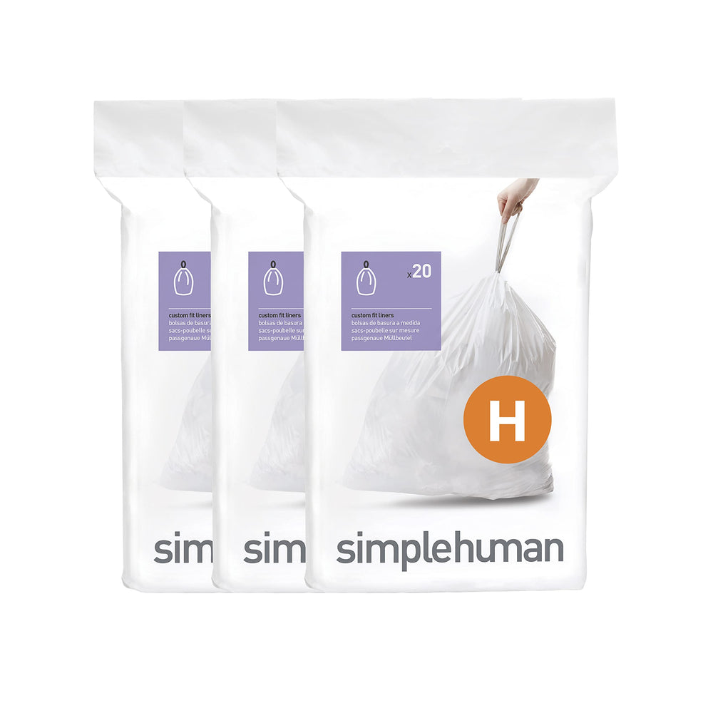 simplehuman front packaging showing Code H 60-count convenience and fit
