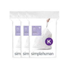 simplehuman front packaging showing 60 Code K liners and neat storage benefit