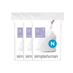 simplehuman front packaging showing Code N 60-count for neat storage and quick refills