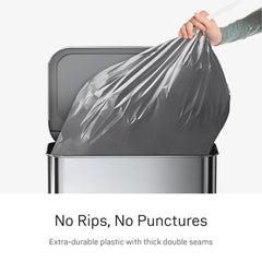 simplehuman one-by-one dispense shown in action, fast mess-free bag removal