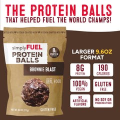 simplyFUEL close-up of Brownie Blast texture highlighting oats and chocolatey bite benefits