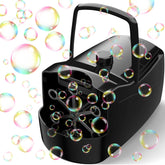 Sizonjoy bubble machine front view showing black housing and bubble output benefit entertainment