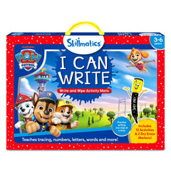 Skillmatics product front packaging showing PAW Patrol characters and contents benefit: quick identification