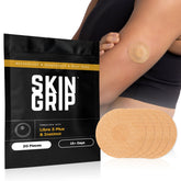 Skin Grip front packaging showing 20-pack and secure hold benefit