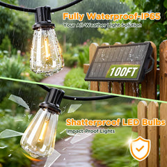 Skoiuc string lights hung in garden at dusk creating ambiance