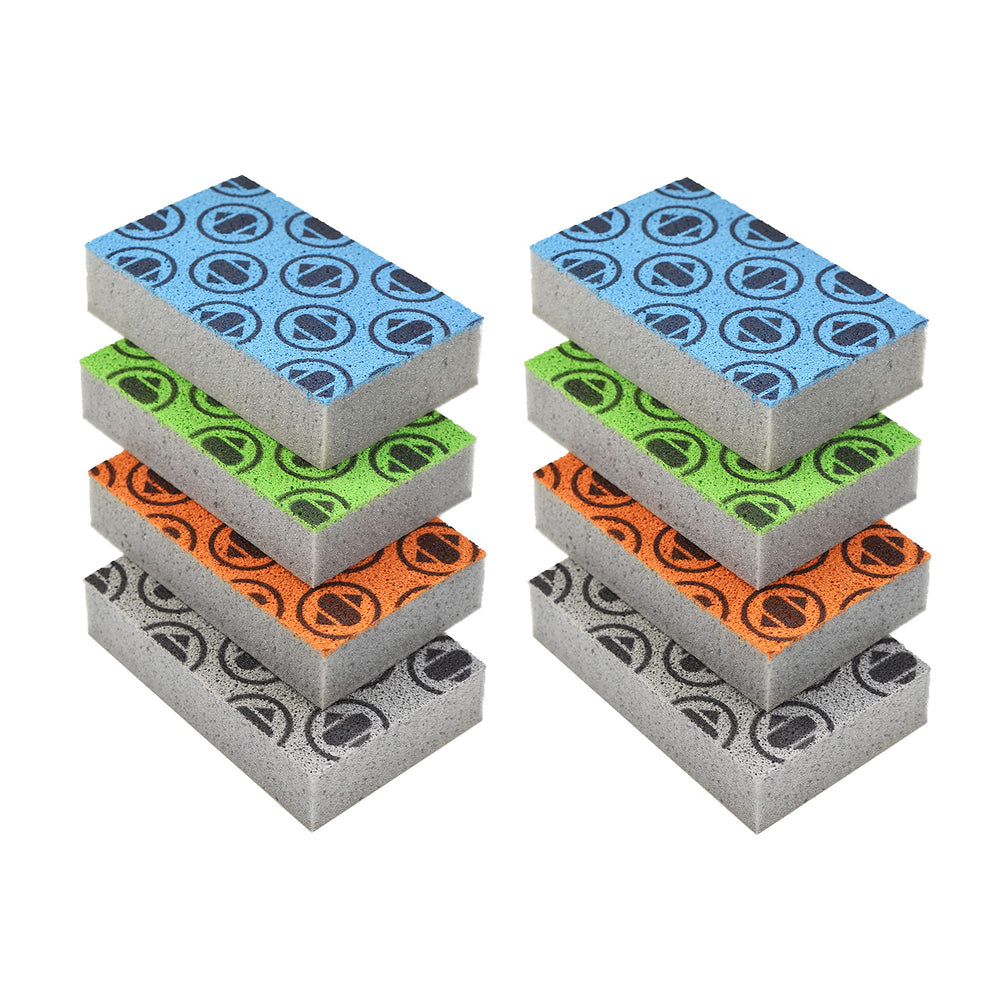 Skura Style front packaging showing eight colorful sponges and hygienic features