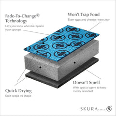 Skura Style in use washing dishes demonstrating effective, gentle cleaning