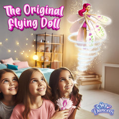 Sky Dancers close-up of fuchsia glitter wings highlighting decorative detail and flight sparkle