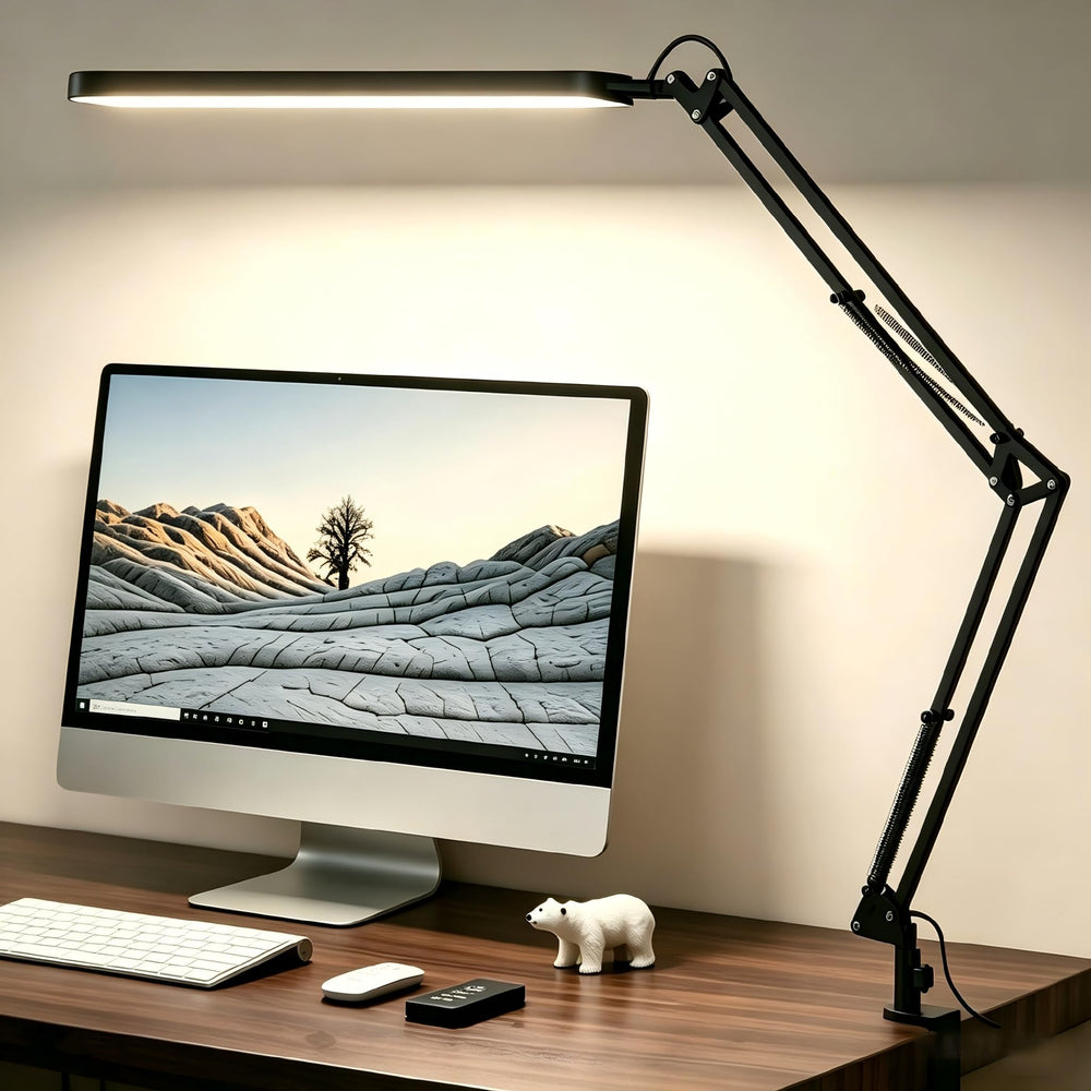SKYLEO desk lamp front view showing even LED illumination and clarity