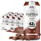 Slate chocolate front can showing branding and protein facts benefits convenience