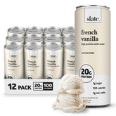 Slate front can showing French Vanilla label and 20g protein benefit
