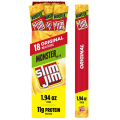 Slim Jim front packaging showing 18-count box and bold branding for convenience