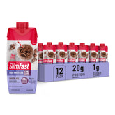 SlimFast chocolate front packaging shows bottle and easy grab convenience
