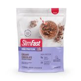 SlimFast front packaging showing product name and servings, clear quick reference benefit