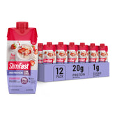 SlimFast front bottle showing strawberry flavor and convenient ready-to-drink benefit