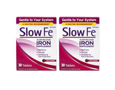 Slow Fe front packaging showing dual 30-tablet bottles and clear dosage benefit