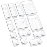 SMARTAKE front view of all 13 clear organizers showing variety and tidy storage
