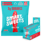 SmartSweets front pack view showing bright berry fish and clear branding benefit: low sugar