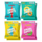 SmartSweets variety pack front box showing eight 50g bags and colorful branding for grab-and-go convenience
