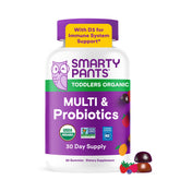 SmartyPants bottle front showing organic toddler gummy benefits