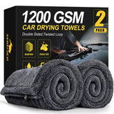SMINDER front flat lay showing two oversized towels and benefits of fast drying