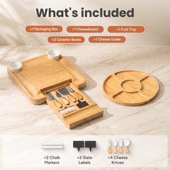 SMIRLY full charcuterie set layout showing board, tray, tools and benefit