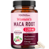 SMNutrition bottle front view showing organic maca label and clear benefits