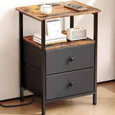 Smoproper nightstand front view showing brown black finish and compact profile benefit tidy bedside