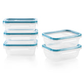 Snapware front packaging 3-cup set showing five containers and lids, highlights portability