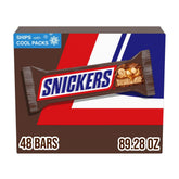 Snickers front packaging showing brand and bulk box for easy stocking