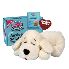 Snuggle Puppie front view of cream medium heartbeat toy showing size and plush comfort