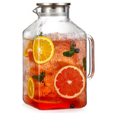 Snuvid front view of square pitcher showing stripes and capacity benefit