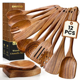 Snuvid teak set front packaging showing all 12 pieces and holder for organized storage