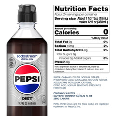 SodaStream close-up of Diet Pepsi bottle label highlighting real cola taste