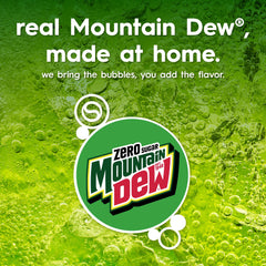 sodastream label close-up showing Mountain Dew Zero Sugar branding and accurate flavor