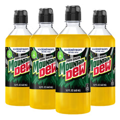 sodastream front packaging showing four Mountain Dew Zero Sugar bottles and benefit convenience