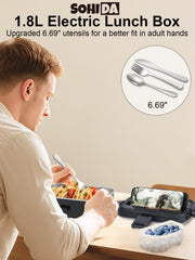 SOHIDA open lunch box displaying removable 1.8L stainless tray for generous portions