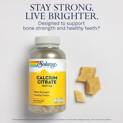 SOLARAY calcium capsules spread on surface showing size and purity benefit