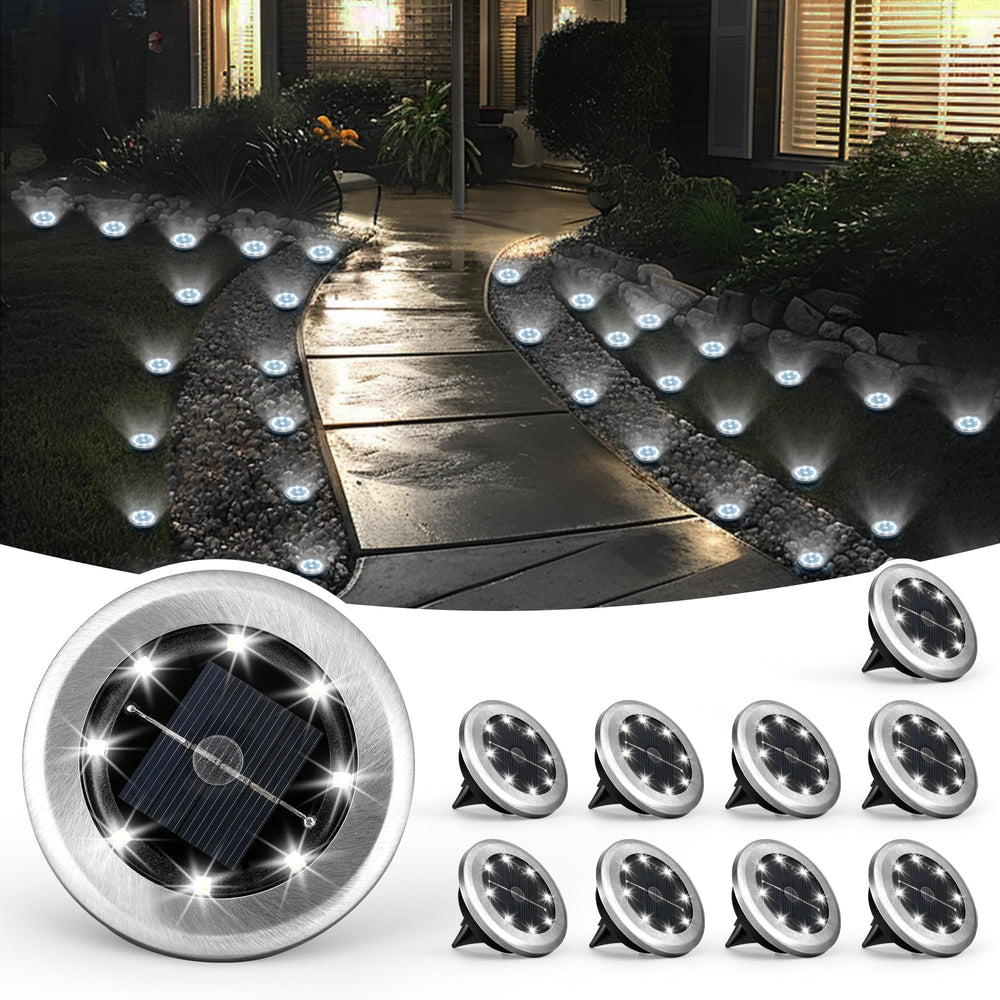 SOLPEX front view of ten cool white ground lights showing compact design and finish