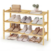 SONGMICS bamboo shoe rack front view showing neat shoe storage and visual appeal