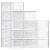 SONGMICS clear shoe box front view showing visibility and neat storage