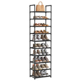 SONGMICS front view of 10-tier shoe rack showing organized shoes and neat space