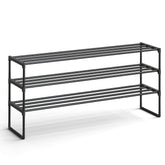 SONGMICS front view of 3-tier shoe rack showing organized pairs and tidy entryway benefit