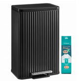 SONGMICS stainless steel trash can front view shows sleek look and easy placement