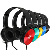 Sonitum five-pack front view showing colorful on-ear headsets and packaging benefit durability