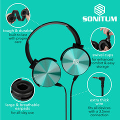 Sonitum swivel ear cup folded for compact storage and easy stacking benefit
