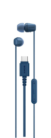 Sony IER-EX15C front view in blue showing snug fit and clear design benefit