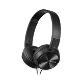 Sony MDRZX110NC front view showing sleek black design and comfort for travel
